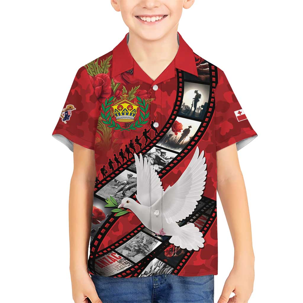 Personalised Tonga ANZAC 1915-2026 Filmstrip Family Matching Off The Shoulder Long Sleeve Dress and Hawaiian Shirt Lest We Forget 25 April