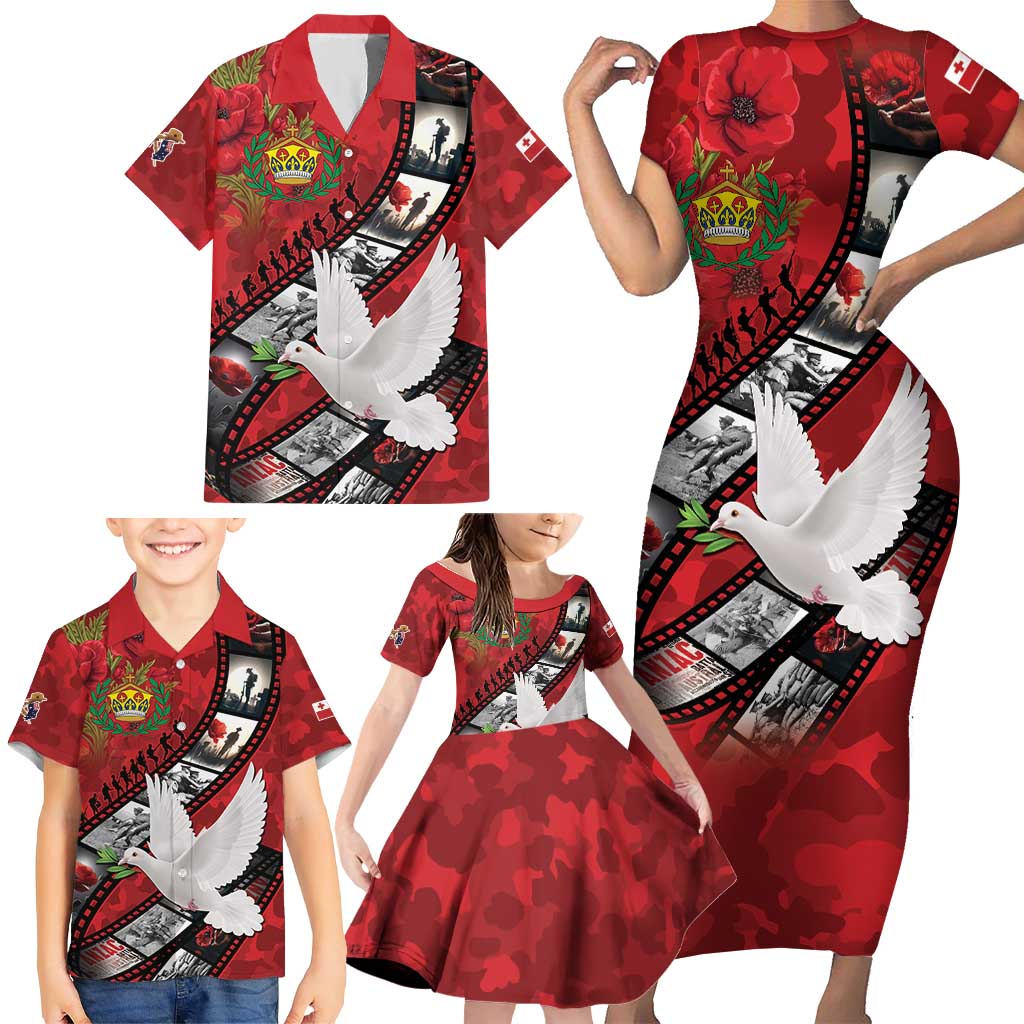 Personalised Tonga ANZAC 1915-2026 Filmstrip Family Matching Short Sleeve Bodycon Dress and Hawaiian Shirt Lest We Forget 25 April LT9 - Polynesian Pride