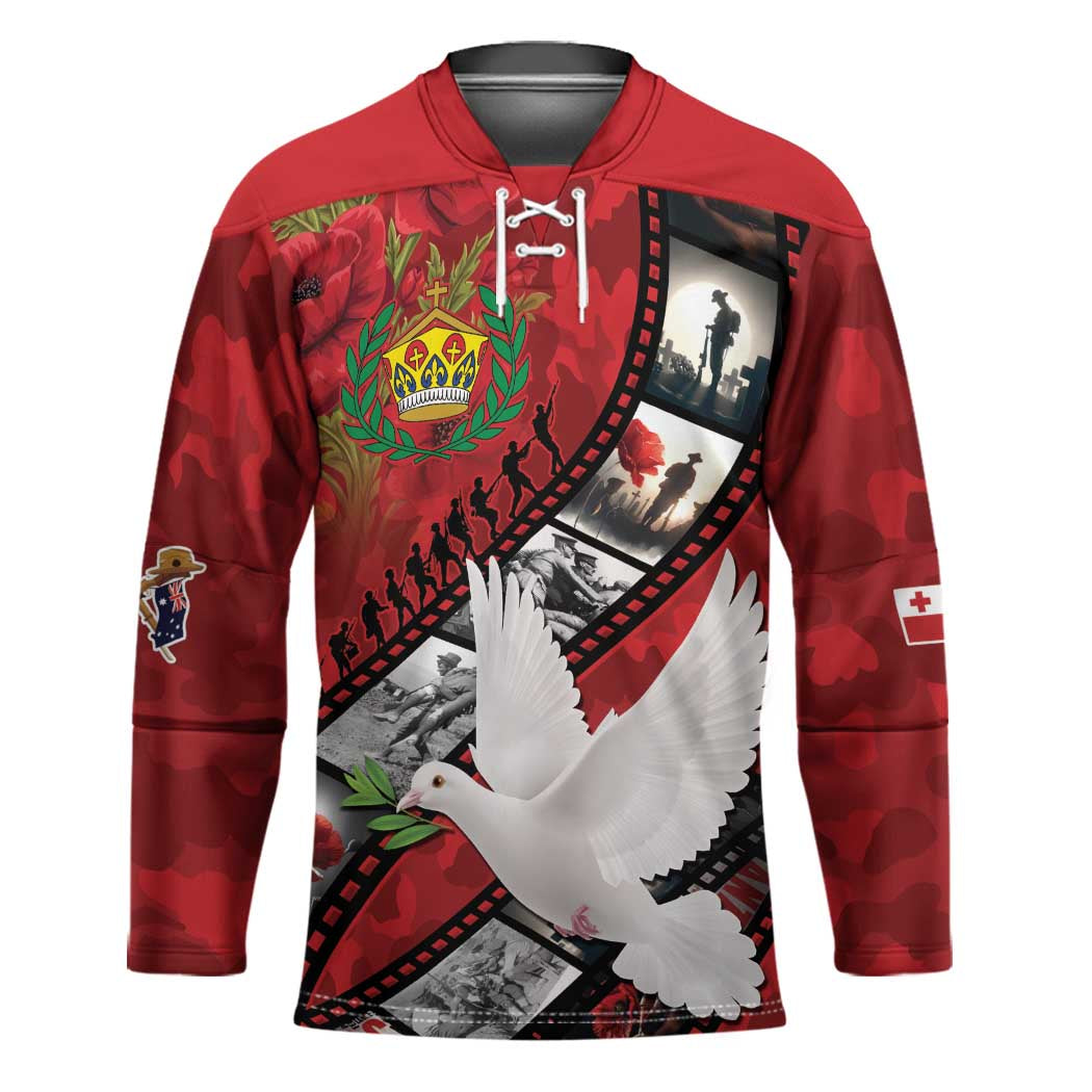 Personalised Tonga ANZAC 1915-2026 Filmstrip Hockey Jersey Lest We Forget 25 April LT9 Unisex Red - Polynesian Pride