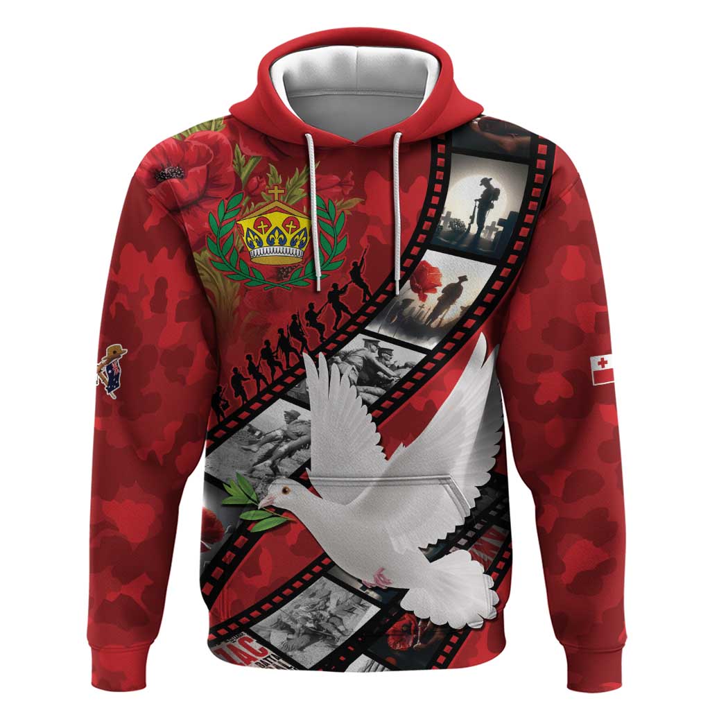 Personalised Tonga ANZAC 1915-2026 Filmstrip Hoodie Lest We Forget 25 April LT9 Pullover Hoodie Red - Polynesian Pride
