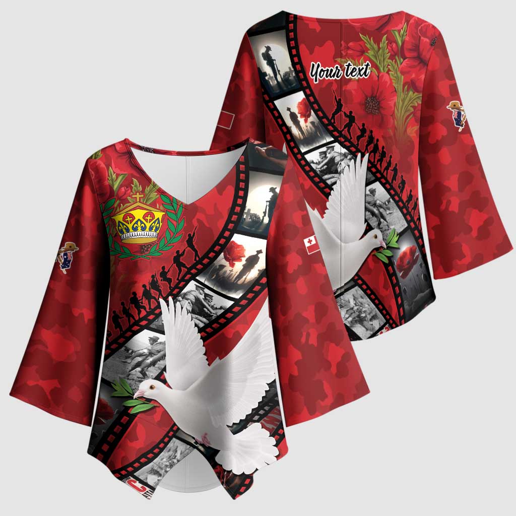 Personalised Tonga ANZAC 1915-2026 Filmstrip Kimono Sleeve Blouse Lest We Forget 25 April LT9 - Polynesian Pride