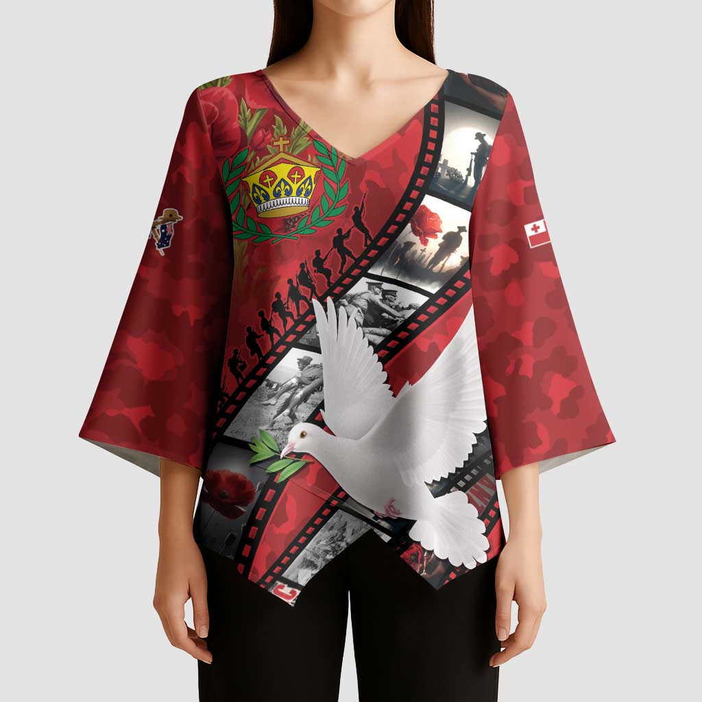 Personalised Tonga ANZAC 1915-2026 Filmstrip Kimono Sleeve Blouse Lest We Forget 25 April LT9 - Polynesian Pride
