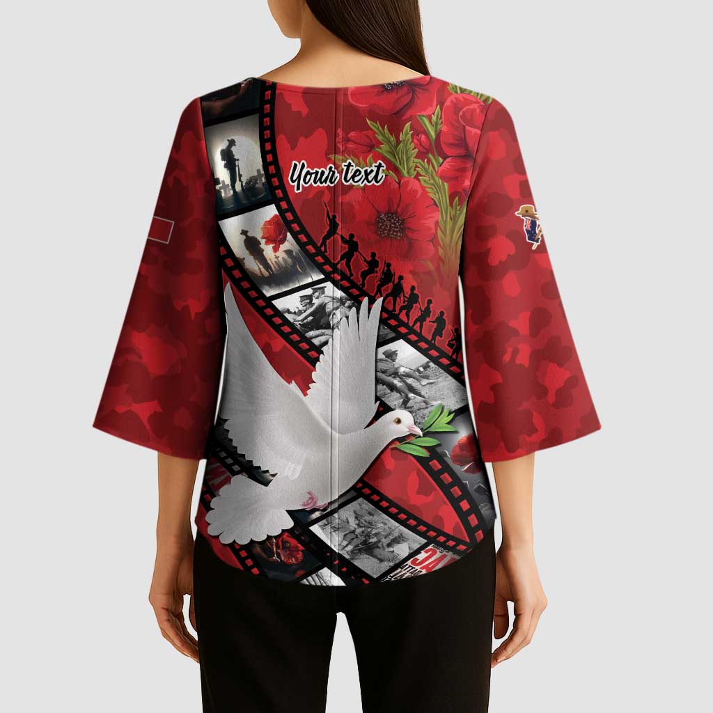Personalised Tonga ANZAC 1915-2026 Filmstrip Kimono Sleeve Blouse Lest We Forget 25 April LT9 - Polynesian Pride
