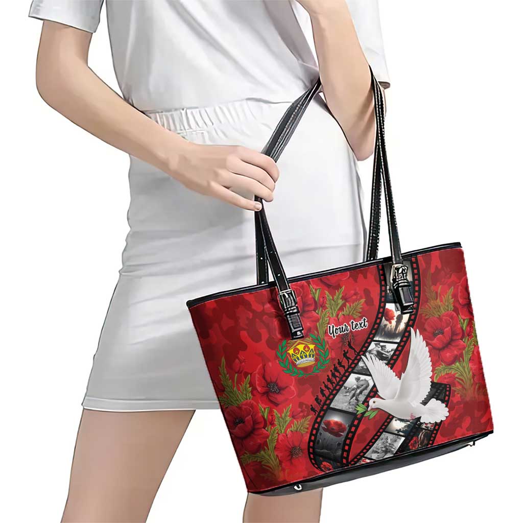 Personalised Tonga ANZAC 1915-2026 Filmstrip Leather Tote Bag Lest We Forget 25 April LT9 - Polynesian Pride