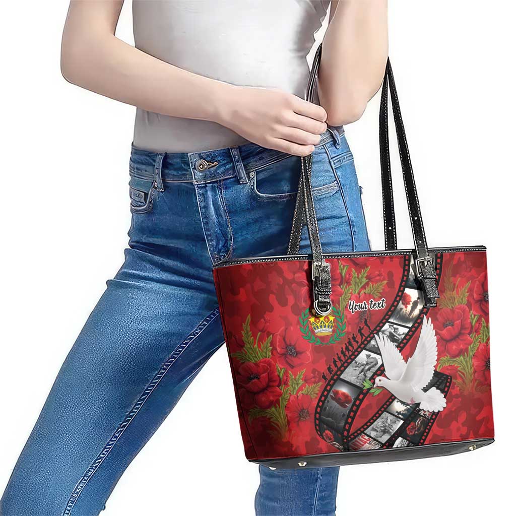 Personalised Tonga ANZAC 1915-2026 Filmstrip Leather Tote Bag Lest We Forget 25 April LT9 - Polynesian Pride