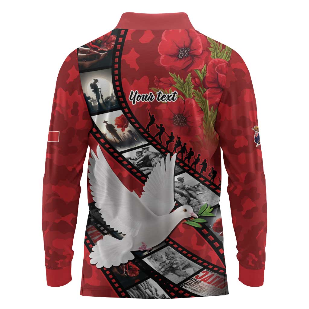 Personalised Tonga ANZAC 1915-2026 Filmstrip Long Sleeve Polo Shirt Lest We Forget 25 April LT9 - Polynesian Pride