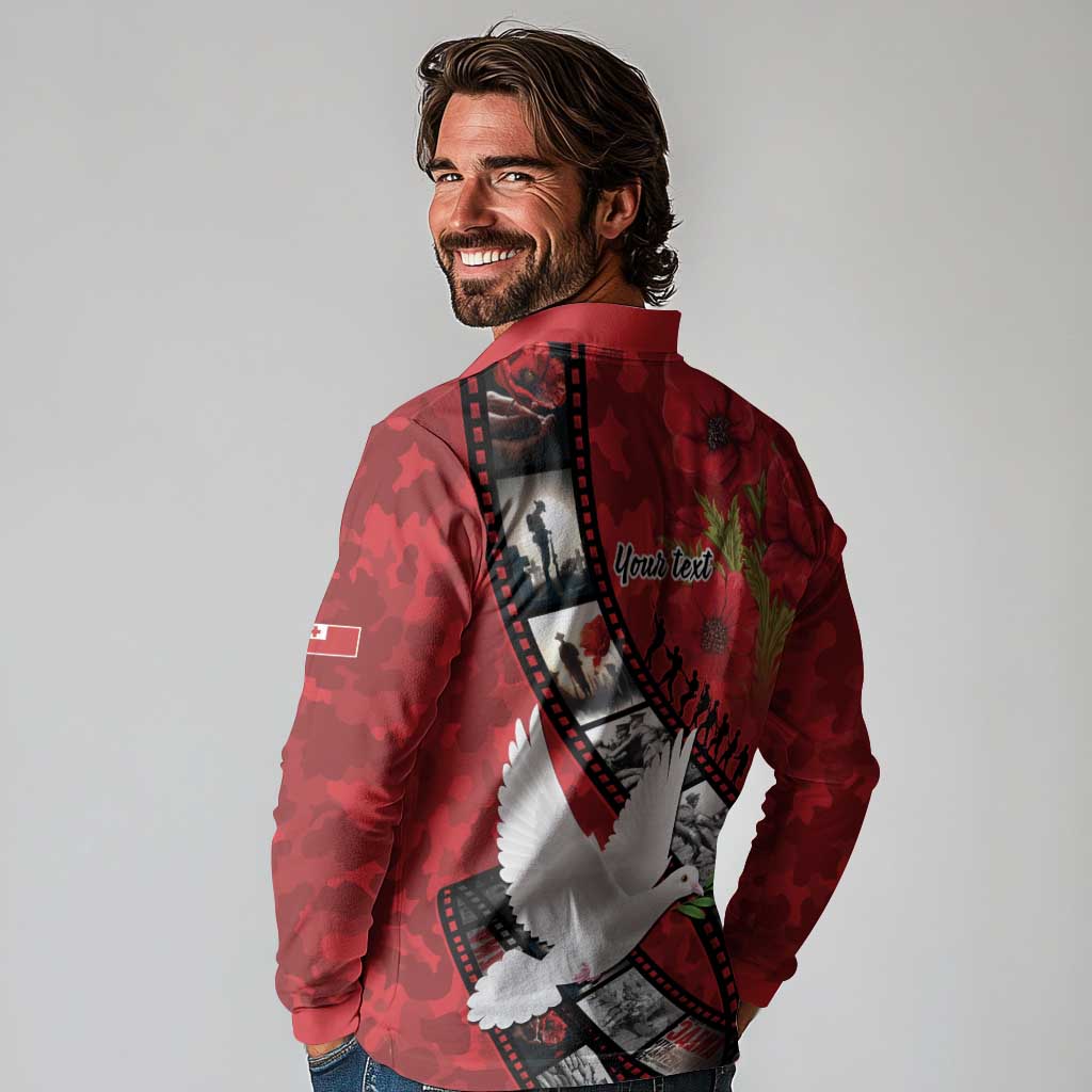 Personalised Tonga ANZAC 1915-2026 Filmstrip Long Sleeve Polo Shirt Lest We Forget 25 April LT9 - Polynesian Pride
