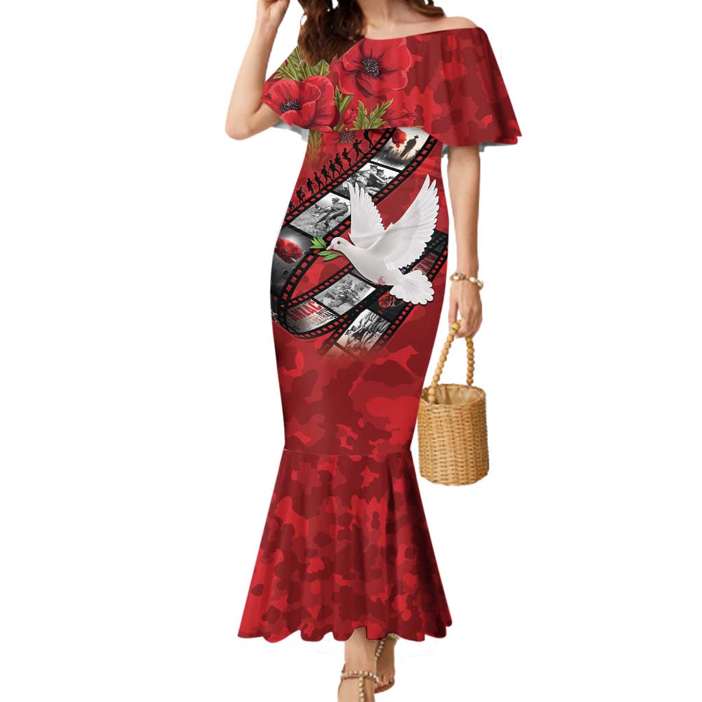 Personalised Tonga ANZAC 1915-2026 Filmstrip Mermaid Dress Lest We Forget 25 April LT9 Women Red - Polynesian Pride