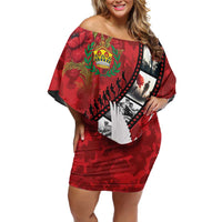 Personalised Tonga ANZAC 1915-2026 Filmstrip Off Shoulder Short Dress Lest We Forget 25 April LT9 Women Red - Polynesian Pride
