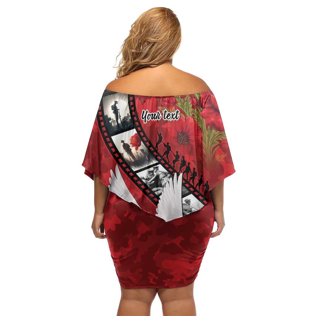 Personalised Tonga ANZAC 1915-2026 Filmstrip Off Shoulder Short Dress Lest We Forget 25 April LT9 - Polynesian Pride