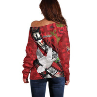 Personalised Tonga ANZAC 1915-2026 Filmstrip Off Shoulder Sweater Lest We Forget 25 April LT9 - Polynesian Pride