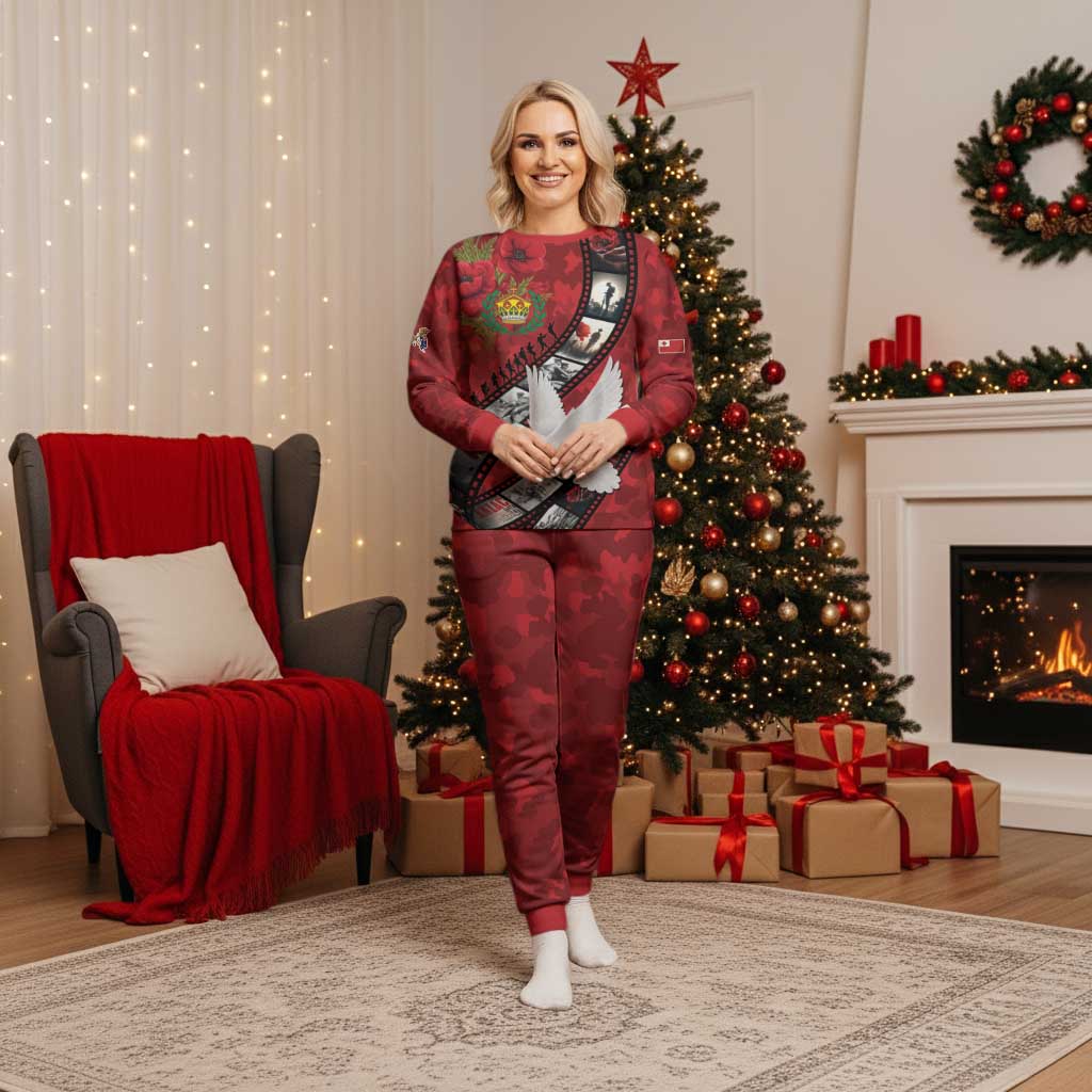 Personalised Tonga ANZAC 1915-2026 Filmstrip Pajama Set Lest We Forget 25 April LT9 Women Red - Polynesian Pride