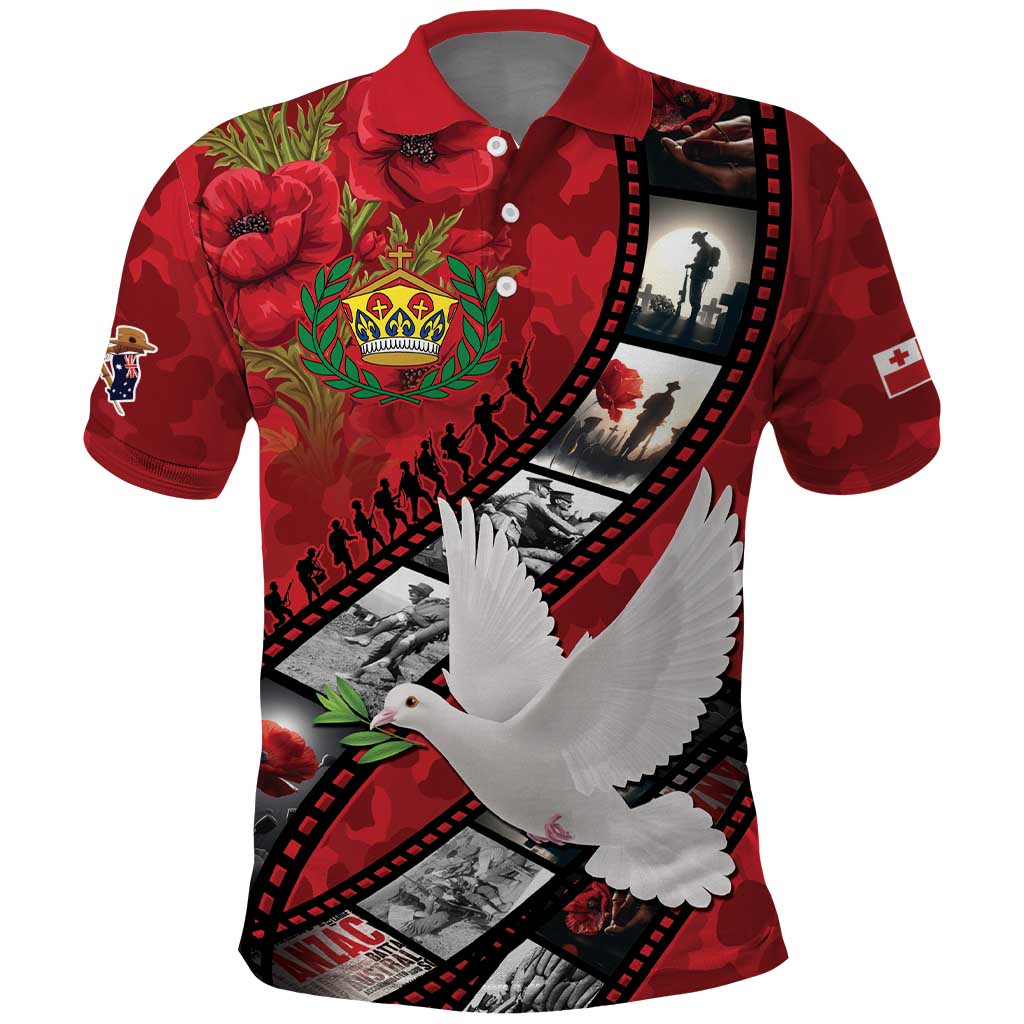 Personalised Tonga ANZAC 1915-2026 Filmstrip Polo Shirt Lest We Forget 25 April LT9 Red - Polynesian Pride