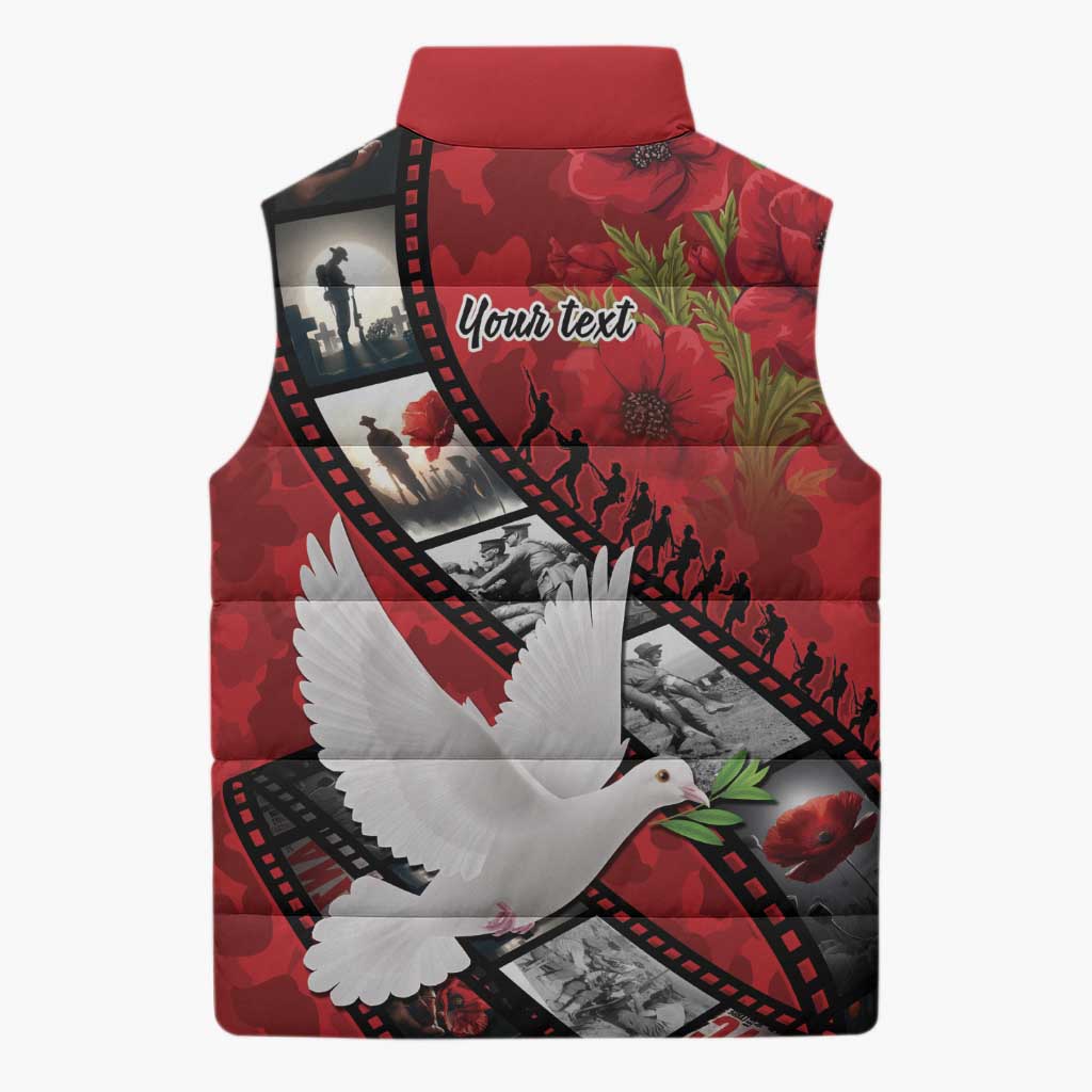 Personalised Tonga ANZAC 1915-2026 Filmstrip Sleeveless Puffer Jacket Lest We Forget 25 April LT9 - Polynesian Pride