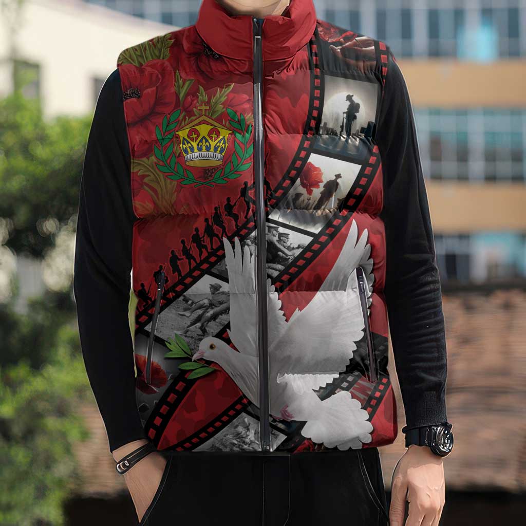 Personalised Tonga ANZAC 1915-2026 Filmstrip Sleeveless Puffer Jacket Lest We Forget 25 April LT9 - Polynesian Pride