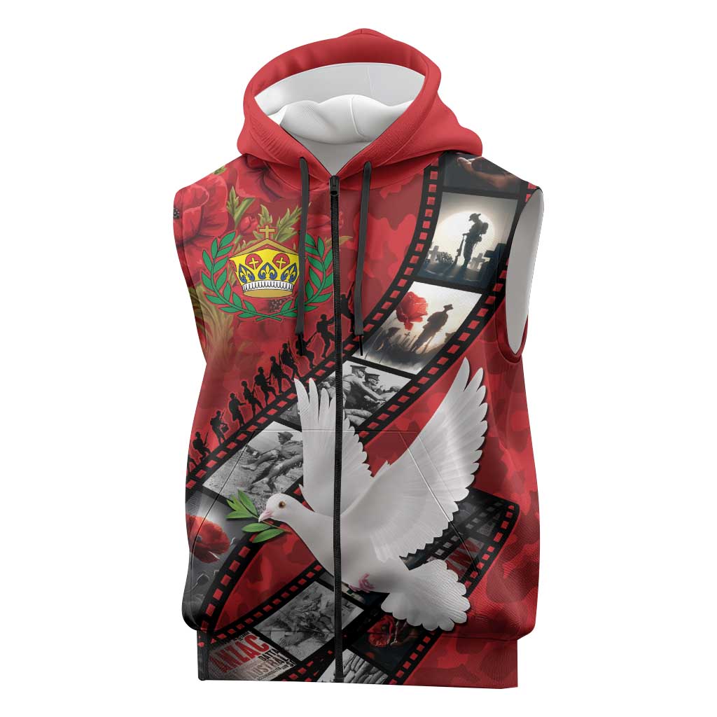 Personalised Tonga ANZAC 1915-2026 Filmstrip Sleeveless Zip Hoodie Lest We Forget 25 April LT9 Red - Polynesian Pride