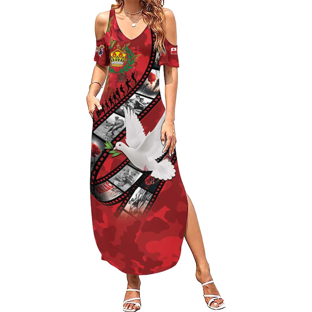 Personalised Tonga ANZAC 1915-2026 Filmstrip Summer Maxi Dress Lest We Forget 25 April LT9 Women Red - Polynesian Pride