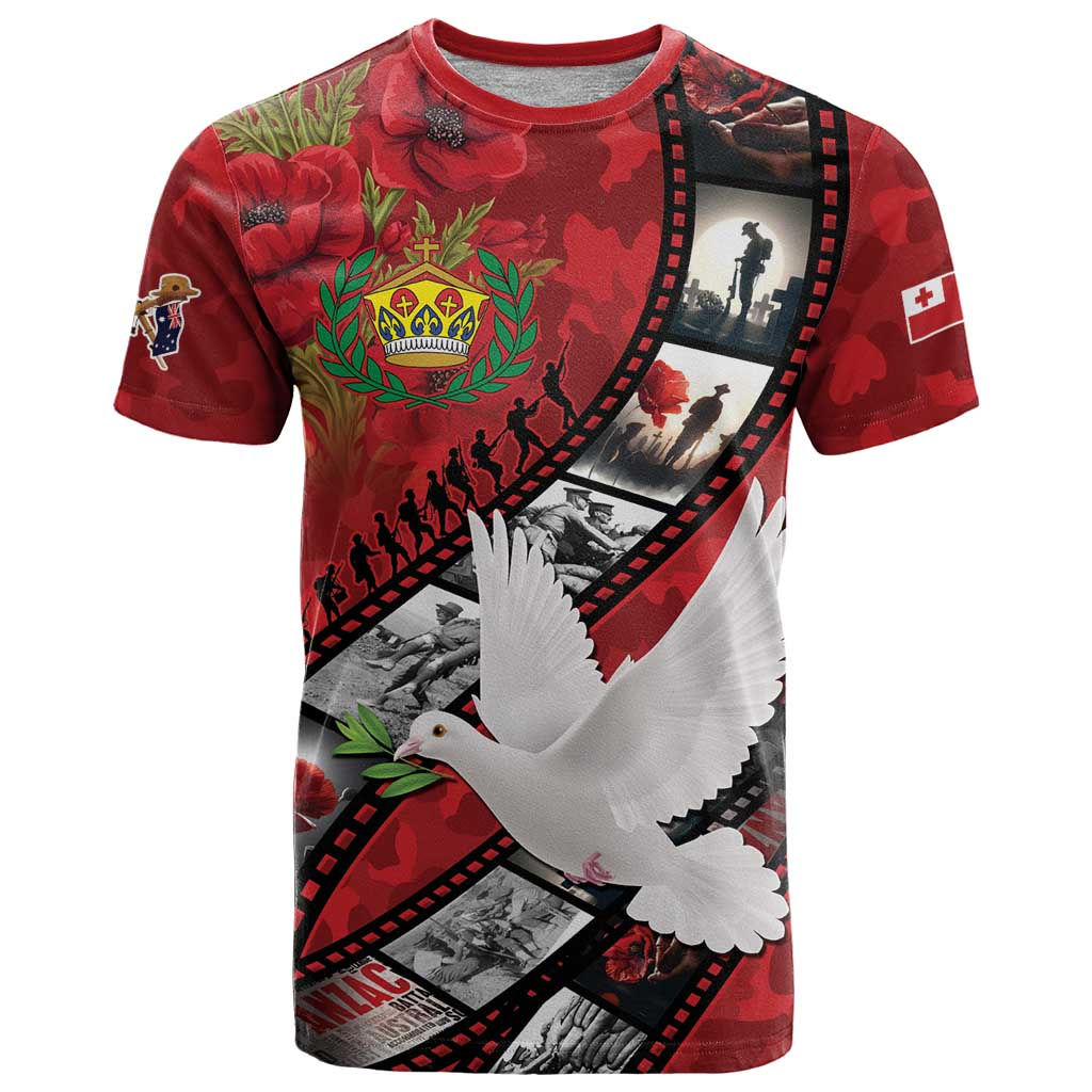 Personalised Tonga ANZAC 1915-2026 Filmstrip T Shirt Lest We Forget 25 April LT9 Red - Polynesian Pride