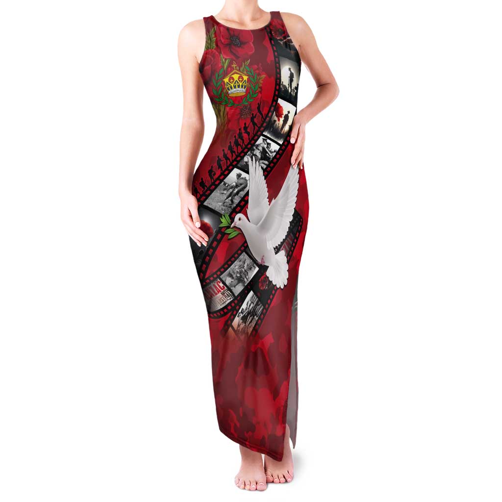 Personalised Tonga ANZAC 1915-2026 Filmstrip Tank Maxi Dress Lest We Forget 25 April LT9 Women Red - Polynesian Pride