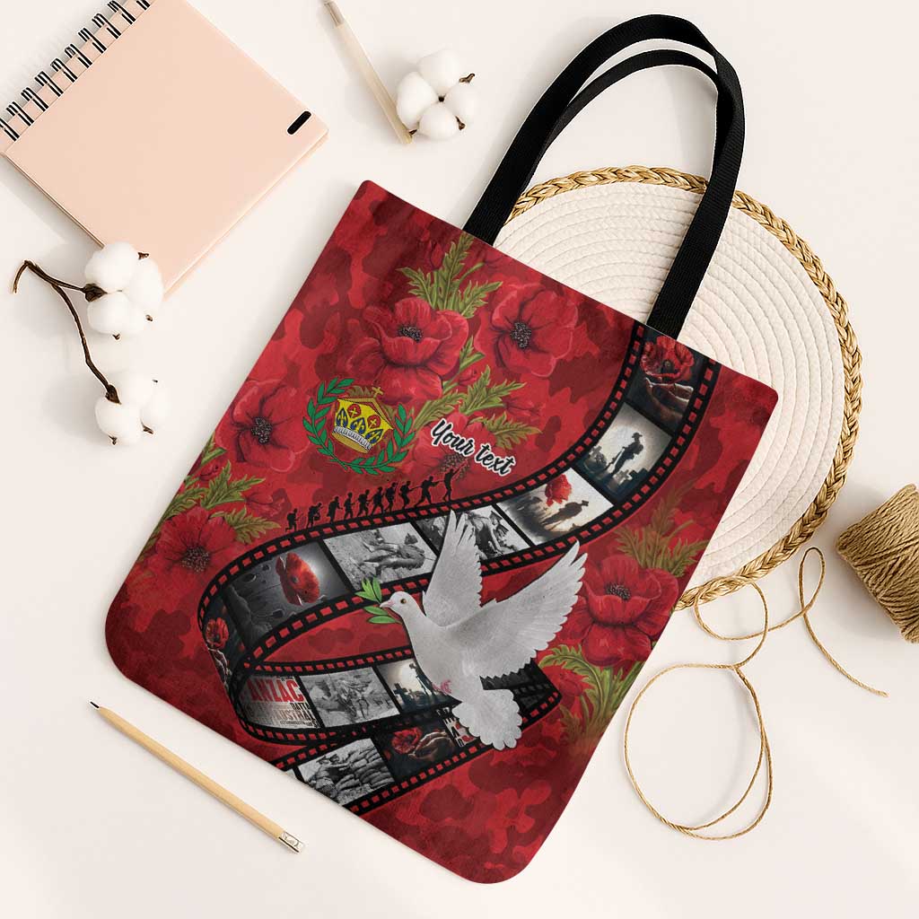Personalised Tonga ANZAC 1915-2026 Filmstrip Tote Bag Lest We Forget 25 April LT9 Black Strap One Size Red - Polynesian Pride