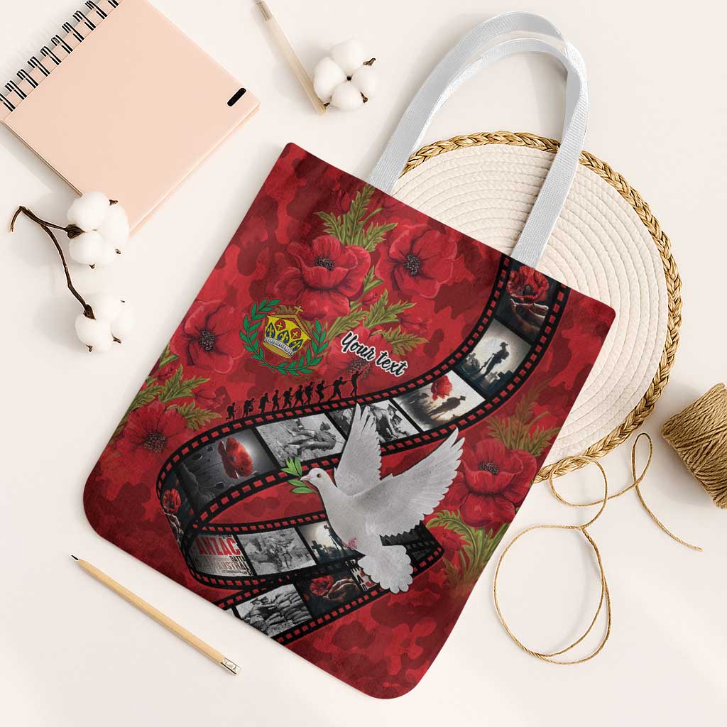 Personalised Tonga ANZAC 1915-2026 Filmstrip Tote Bag Lest We Forget 25 April LT9 White Strap One Size Red - Polynesian Pride