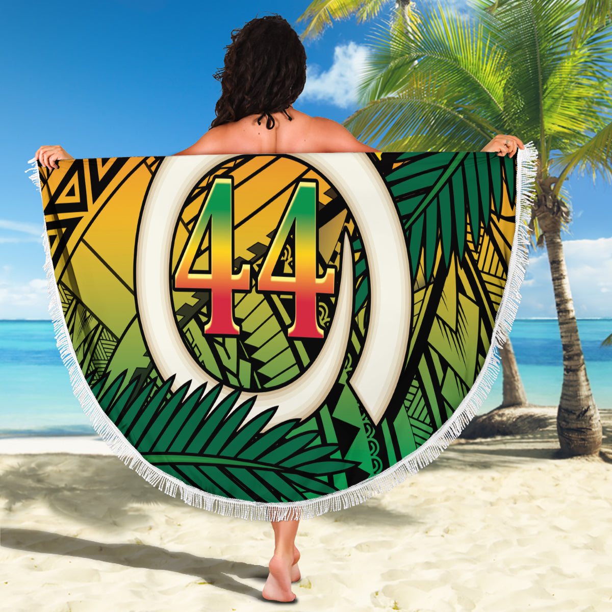 Personalised Vanuatu Yumi 44th Indipendens Dei Beach Blanket Vanuatuan Broad Tusk with Polynesian Tribal LT9 - Polynesian Pride