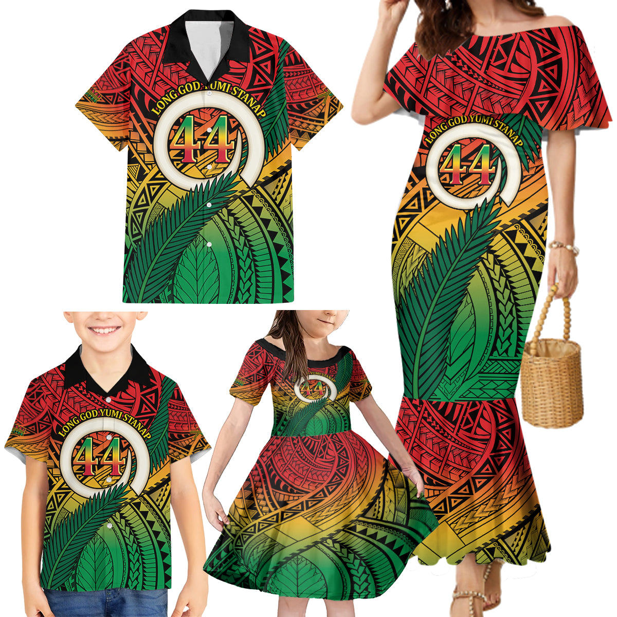 Personalised Vanuatu Yumi 44th Indipendens Dei Family Matching Mermaid Dress and Hawaiian Shirt Vanuatuan Broad Tusk with Polynesian Tribal