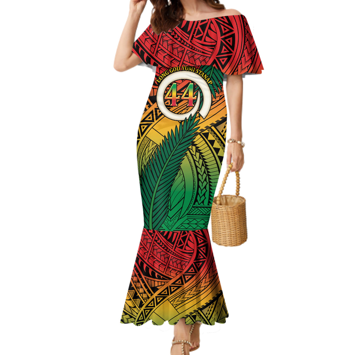 Personalised Vanuatu Yumi 44th Indipendens Dei Family Matching Mermaid Dress and Hawaiian Shirt Vanuatuan Broad Tusk with Polynesian Tribal