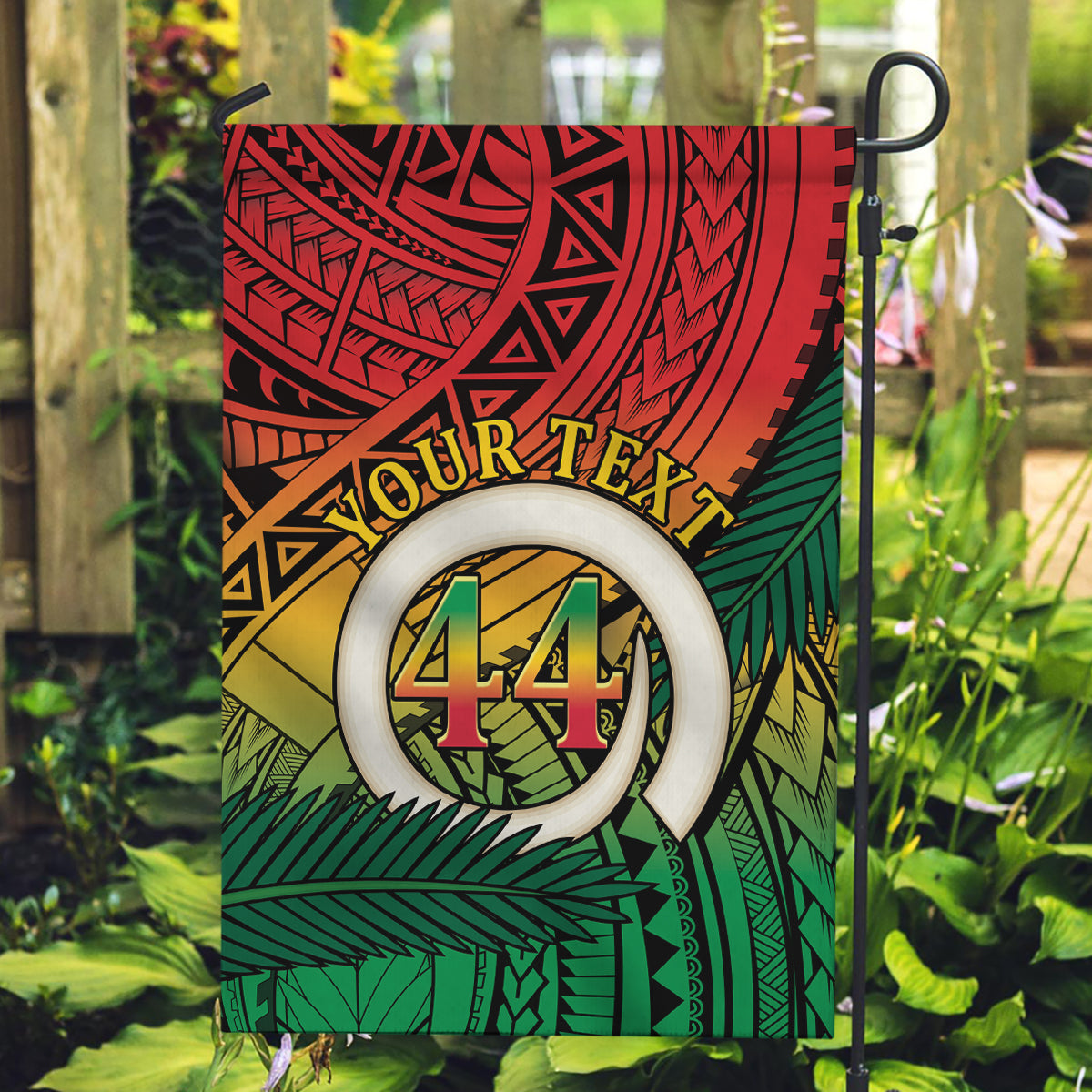 Personalised Vanuatu Yumi 44th Indipendens Dei Garden Flag Vanuatuan Broad Tusk with Polynesian Tribal