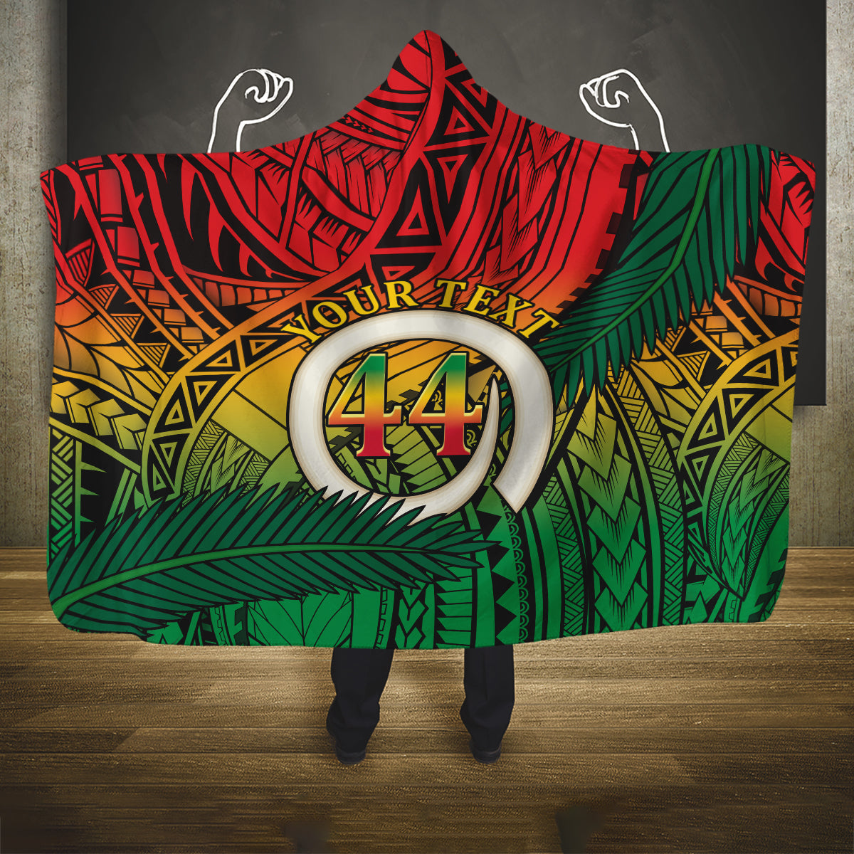 Personalised Vanuatu Yumi 44th Indipendens Dei Hooded Blanket Vanuatuan Broad Tusk with Polynesian Tribal LT9 One Size Reggae - Polynesian Pride