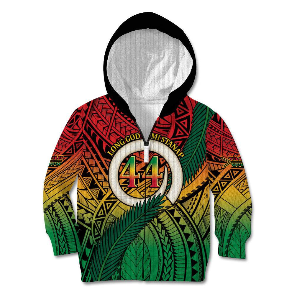 Personalised Vanuatu Yumi 44th Indipendens Dei Kid Hoodie Vanuatuan Broad Tusk with Polynesian Tribal
