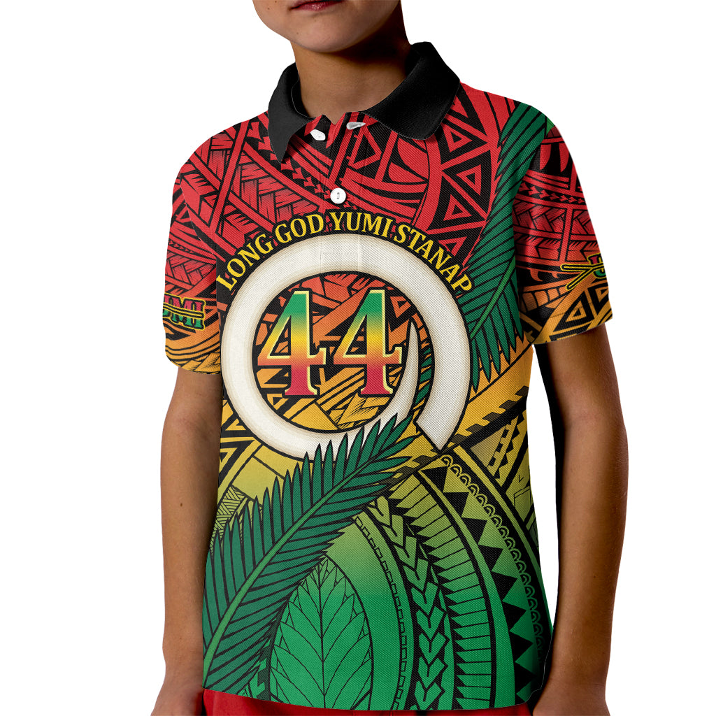 Personalised Vanuatu Yumi 44th Indipendens Dei Kid Polo Shirt Vanuatuan Broad Tusk with Polynesian Tribal