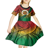 Personalised Vanuatu Yumi 44th Indipendens Dei Kid Short Sleeve Dress Vanuatuan Broad Tusk with Polynesian Tribal