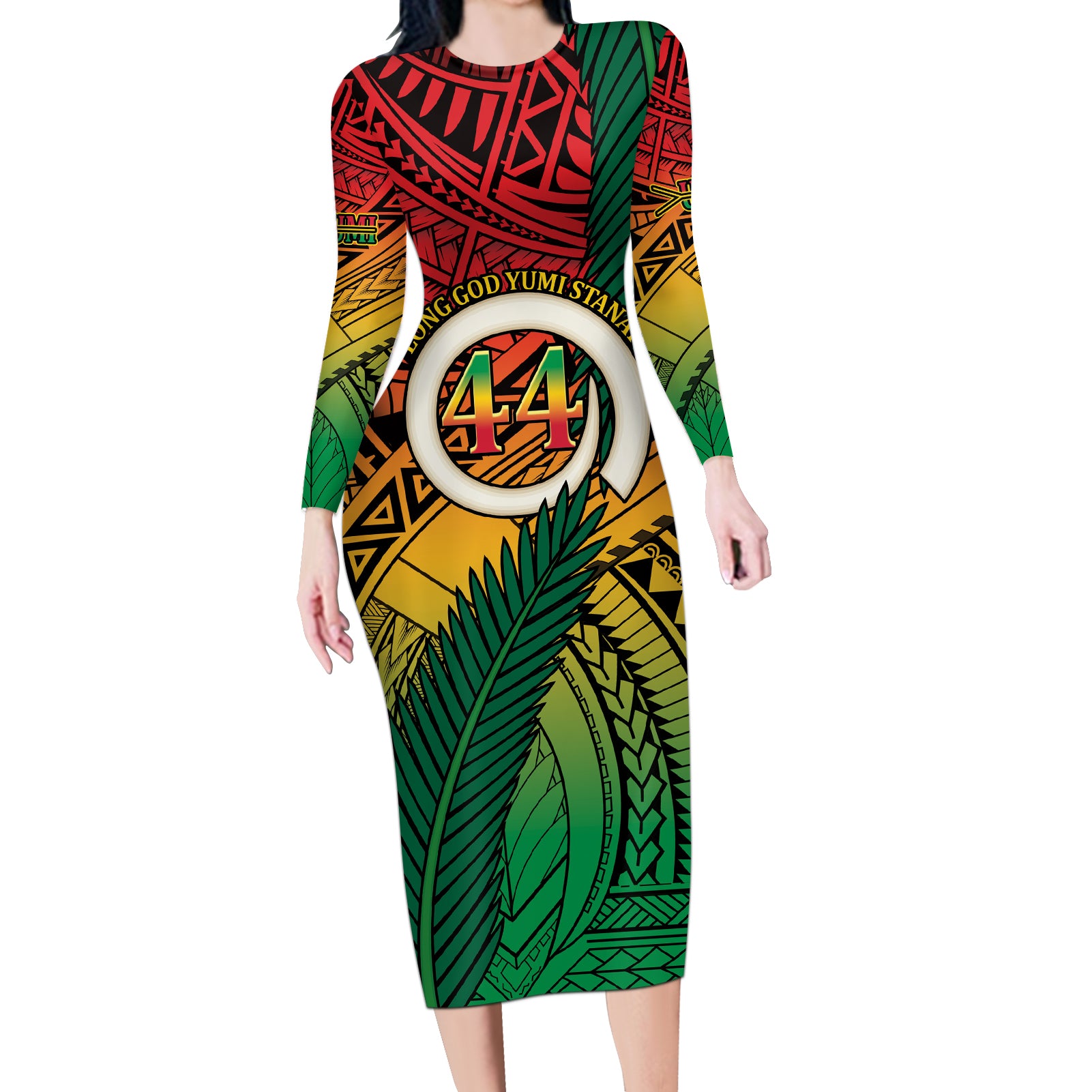 Personalised Vanuatu Yumi 44th Indipendens Dei Long Sleeve Bodycon Dress Vanuatuan Broad Tusk with Polynesian Tribal