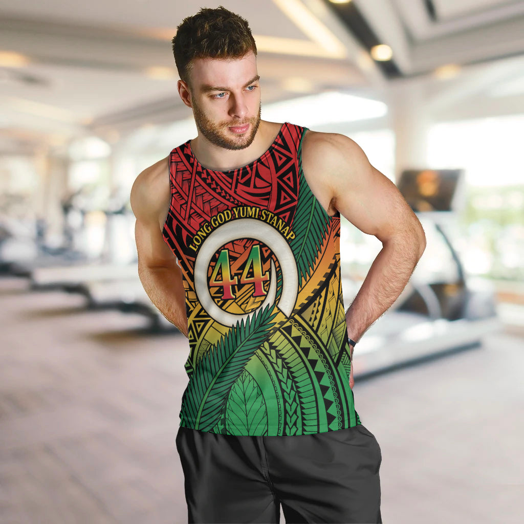 Personalised Vanuatu Yumi 44th Indipendens Dei Men Tank Top Vanuatuan Broad Tusk with Polynesian Tribal