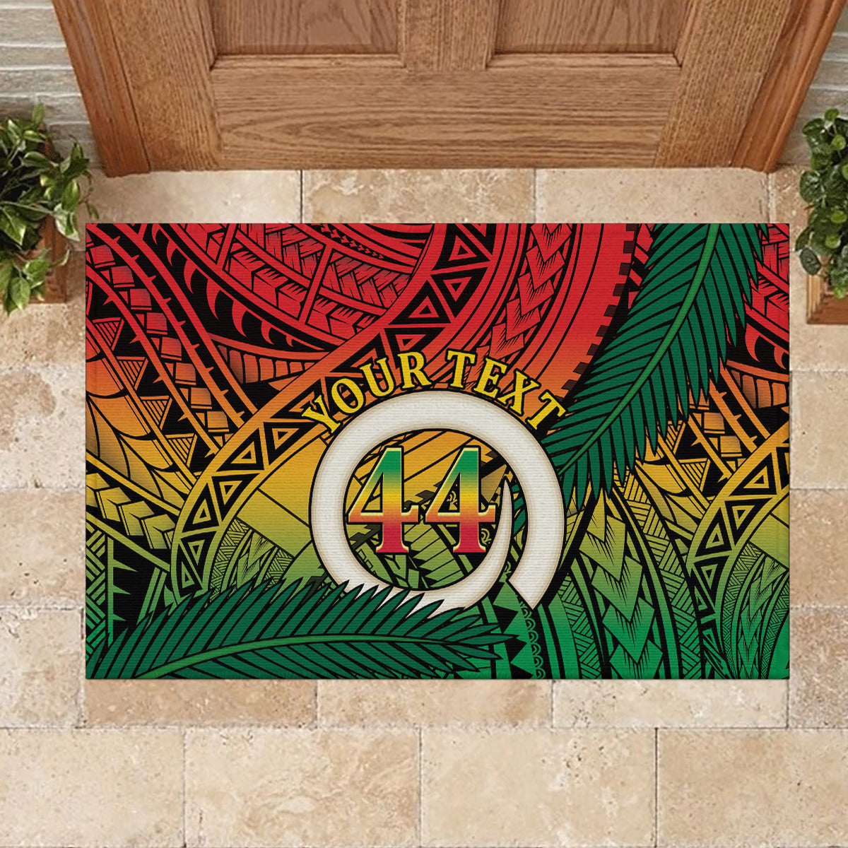 Personalised Vanuatu Yumi 44th Indipendens Dei Rubber Doormat Vanuatuan Broad Tusk with Polynesian Tribal LT9 - Polynesian Pride