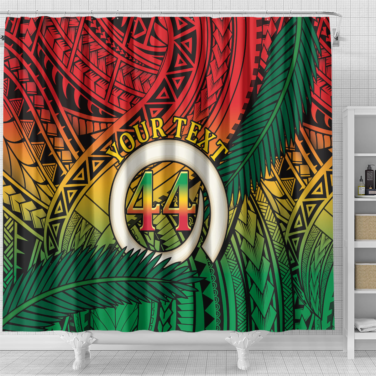 Personalised Vanuatu Yumi 44th Indipendens Dei Shower Curtain Vanuatuan Broad Tusk with Polynesian Tribal