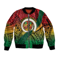 Personalised Vanuatu Yumi 44th Indipendens Dei Sleeve Zip Bomber Jacket Vanuatuan Broad Tusk with Polynesian Tribal LT9 Unisex Reggae - Polynesian Pride