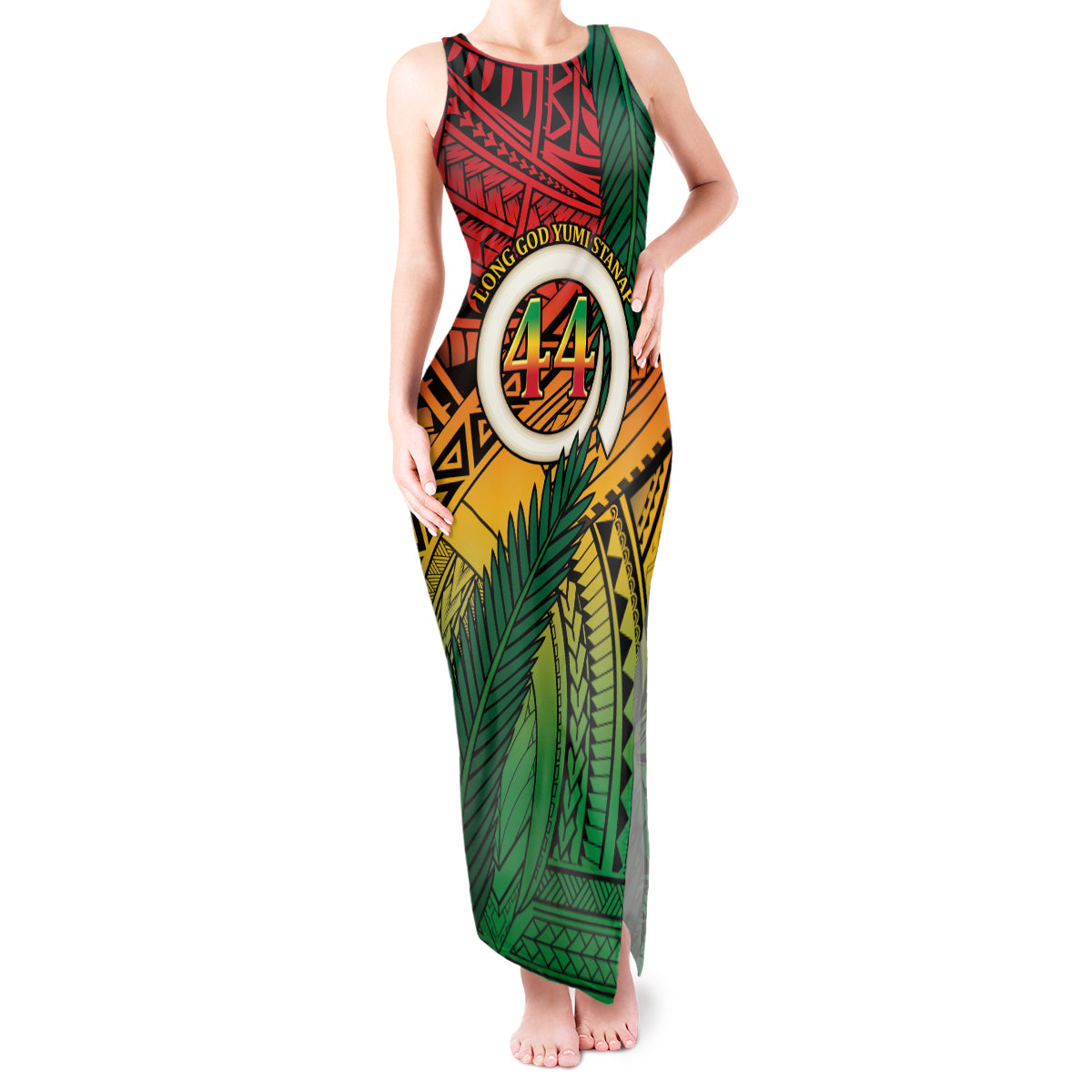 Personalised Vanuatu Yumi 44th Indipendens Dei Tank Maxi Dress Vanuatuan Broad Tusk with Polynesian Tribal