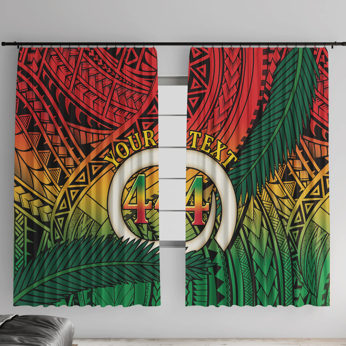 Personalised Vanuatu Yumi 44th Indipendens Dei Window Curtain Vanuatuan Broad Tusk with Polynesian Tribal LT9 With Hooks Reggae - Polynesian Pride