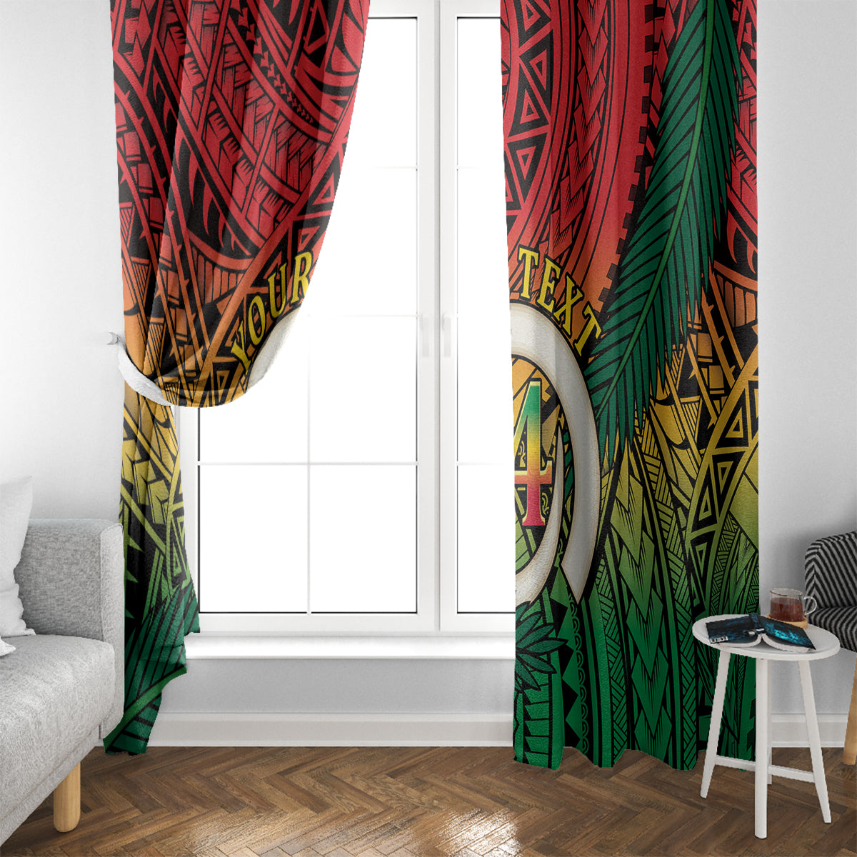 Personalised Vanuatu Yumi 44th Indipendens Dei Window Curtain Vanuatuan Broad Tusk with Polynesian Tribal LT9 - Polynesian Pride