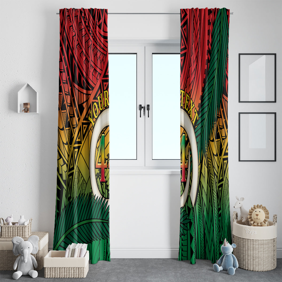 Personalised Vanuatu Yumi 44th Indipendens Dei Window Curtain Vanuatuan Broad Tusk with Polynesian Tribal LT9 - Polynesian Pride