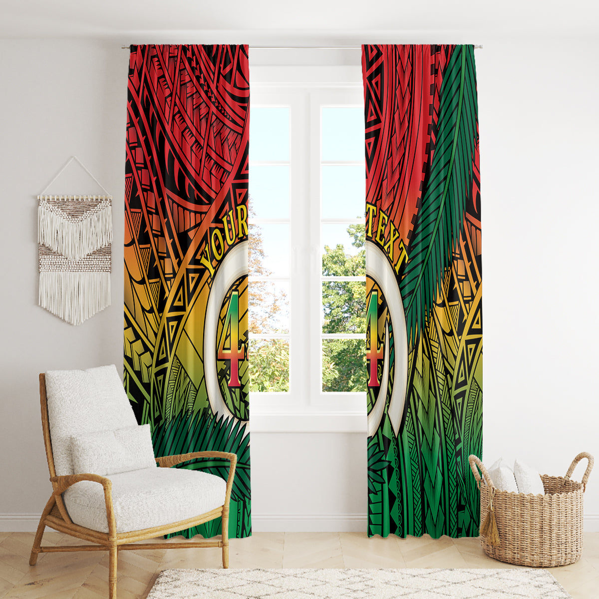 Personalised Vanuatu Yumi 44th Indipendens Dei Window Curtain Vanuatuan Broad Tusk with Polynesian Tribal LT9 - Polynesian Pride