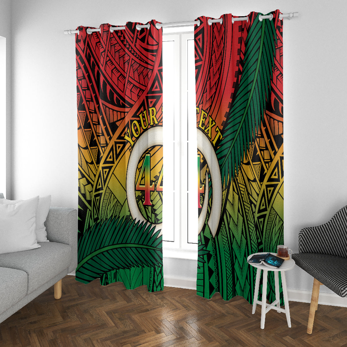 Personalised Vanuatu Yumi 44th Indipendens Dei Window Curtain Vanuatuan Broad Tusk with Polynesian Tribal LT9 With Grommets Reggae - Polynesian Pride