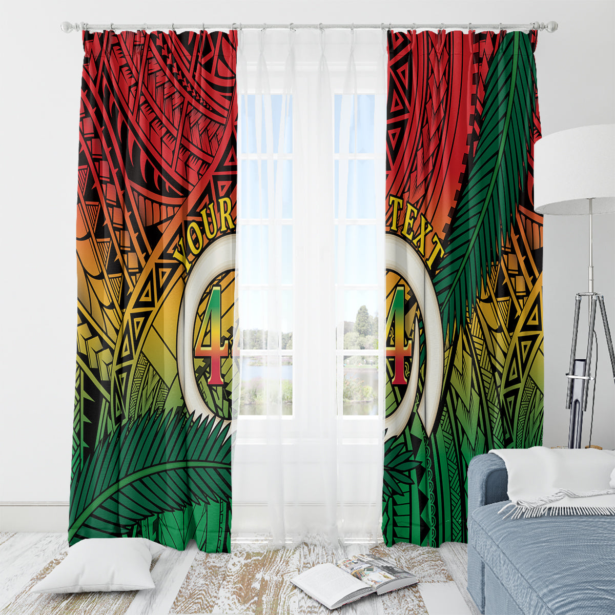 Personalised Vanuatu Yumi 44th Indipendens Dei Window Curtain Vanuatuan Broad Tusk with Polynesian Tribal LT9 - Polynesian Pride