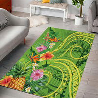 Polynesian Tribal Flower Tattoo Area Rug Special Lime Green Vibe