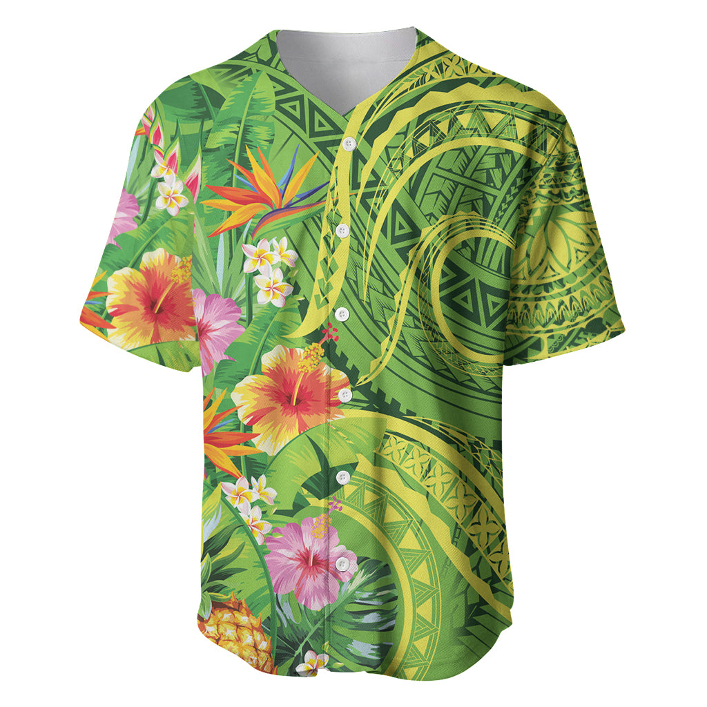 Polynesian Tribal Flower Tattoo Baseball Jersey Special Lime Green Vibe