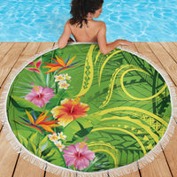Polynesian Tribal Flower Tattoo Beach Blanket Special Lime Green Vibe LT9 - Polynesian Pride