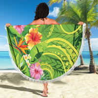 Polynesian Tribal Flower Tattoo Beach Blanket Special Lime Green Vibe LT9 - Polynesian Pride