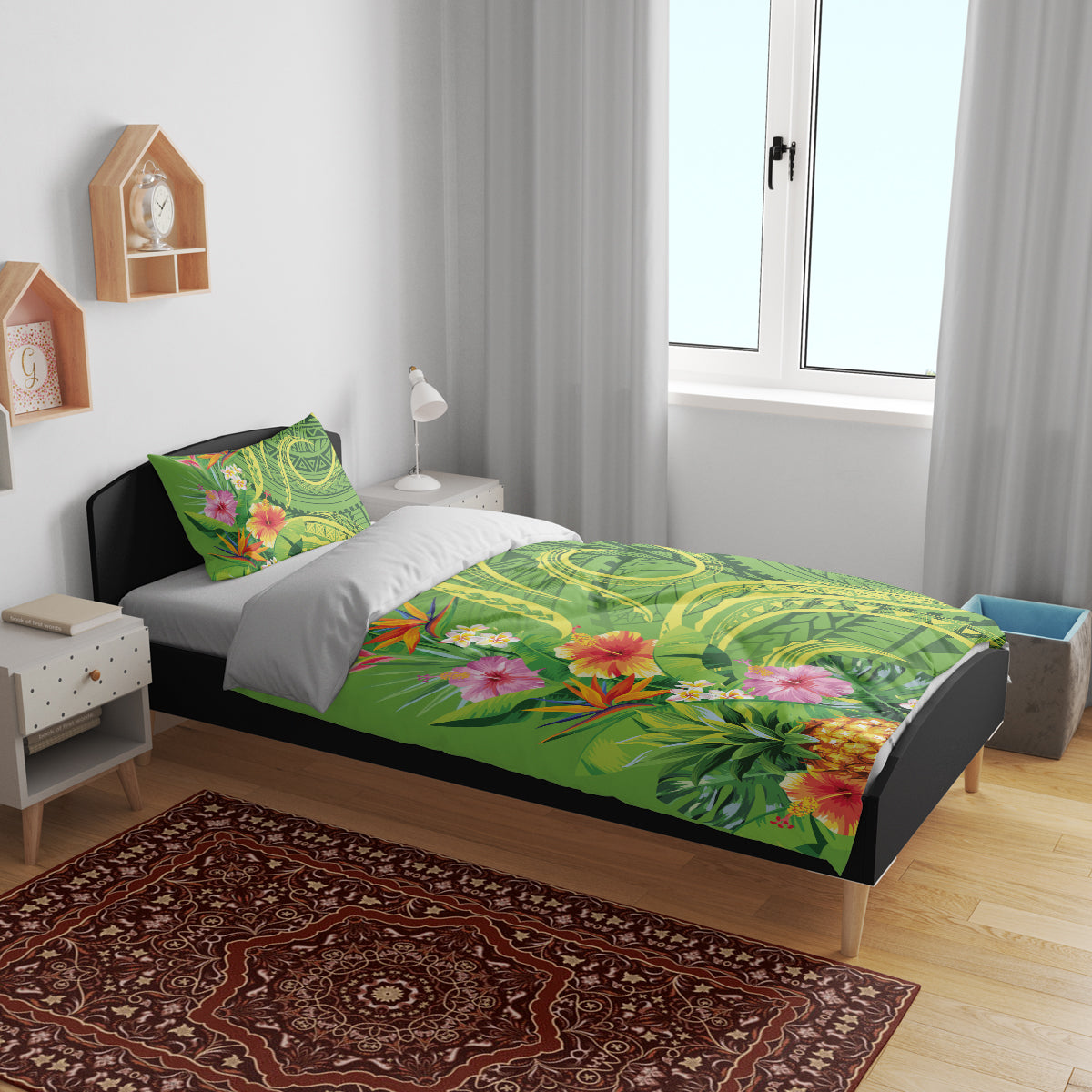 Polynesian Tribal Flower Tattoo Bedding Set Special Lime Green Vibe LT9 - Polynesian Pride